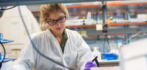 Student studying in lab
