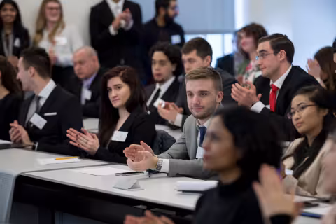 Students at cybersecurity networking event
