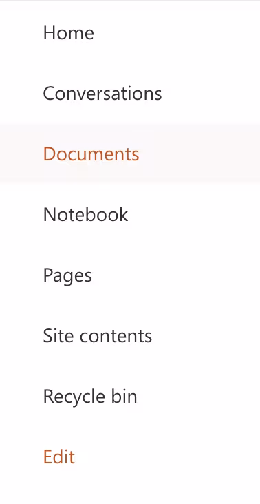 A screenshot of a SharePoint for Web Documents menu, with the Documents tab selected, as described in the text immediately above this image.