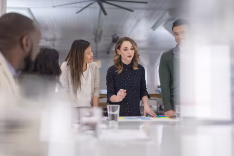 Group of professionals having a discussion around a conference table