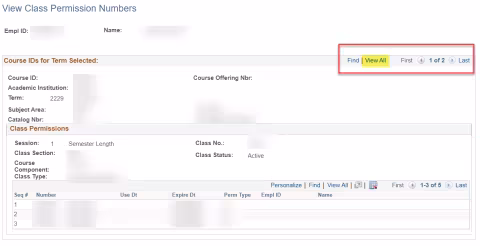A screenshot of the PeopleSoft page, showing the actions described in the note above this photo.