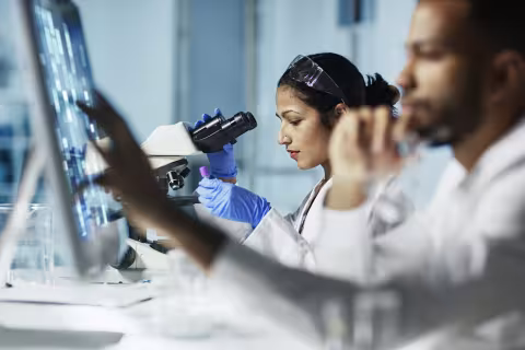 Two researchers working in a laboratory