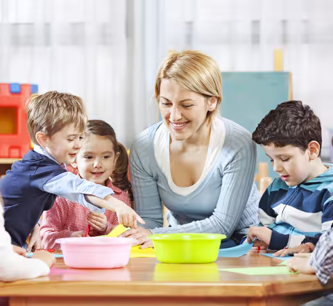 Teacher working with a group of students