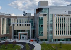 Exterior of UAlbany ETEC building. The side of the building reads, "ETEC" and "University at Albany".