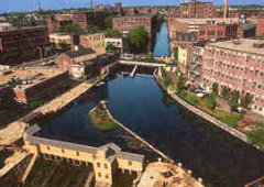 Downtown Lowell Massachusetts with river running through it