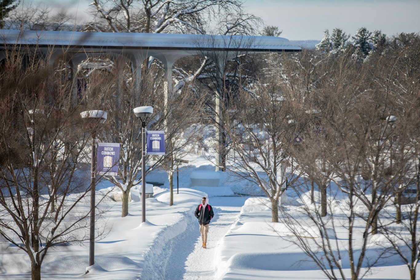 A snowy day on UAlbany's Main campus.