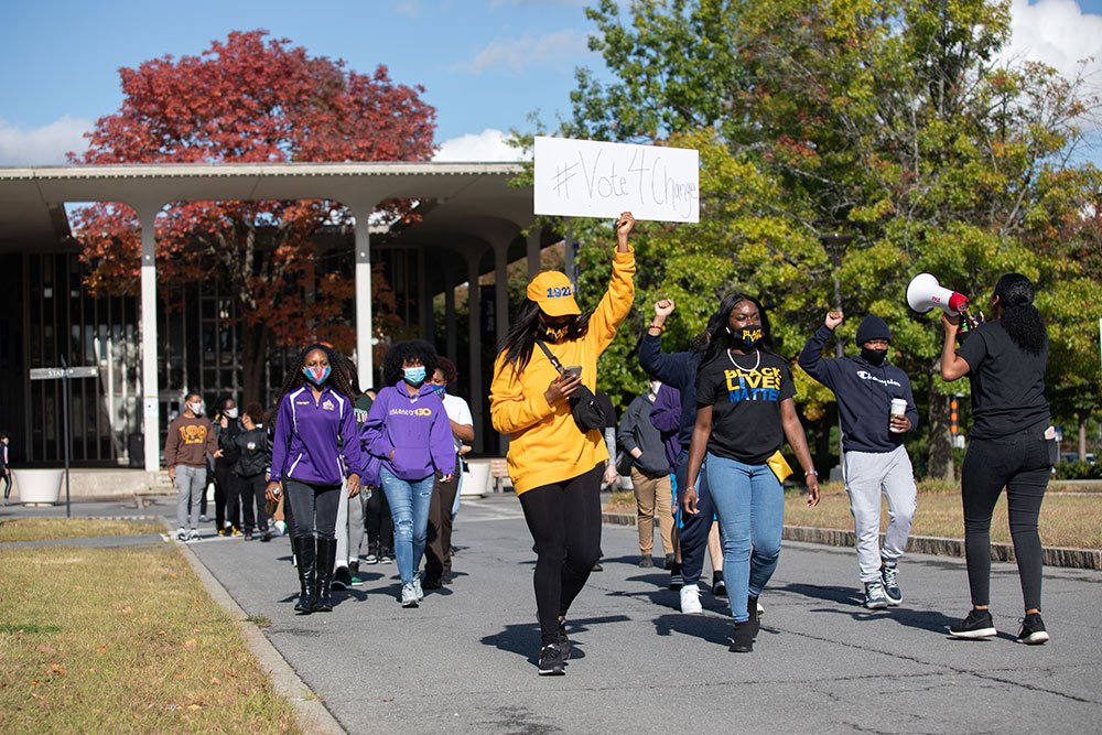Students marching on campus for Black Lives Matter.