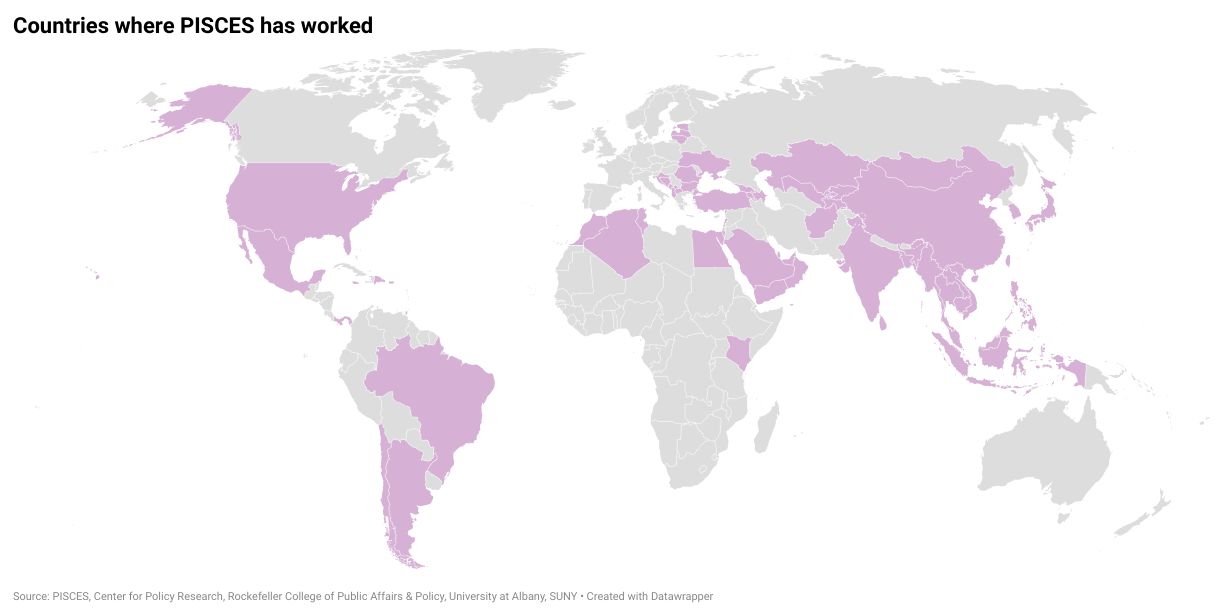 A map indicating the countries where PISCES has worked.