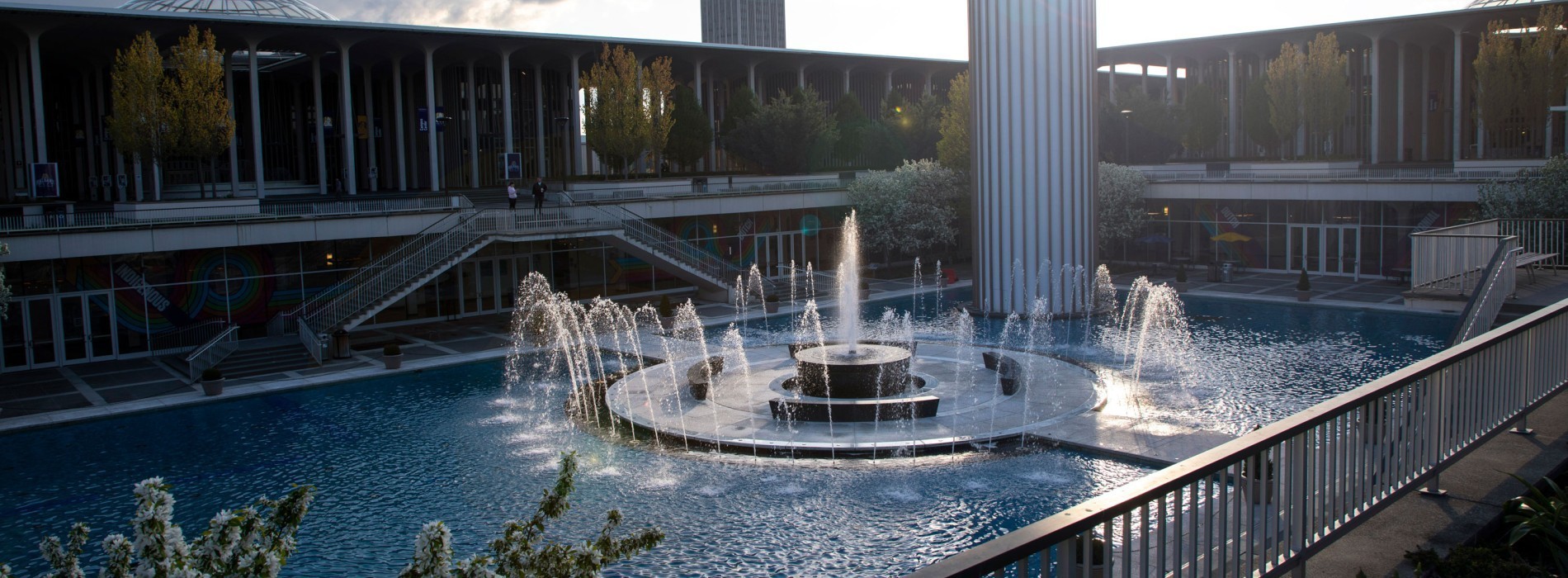 The main fountain on UAlbany's Academic Podium.