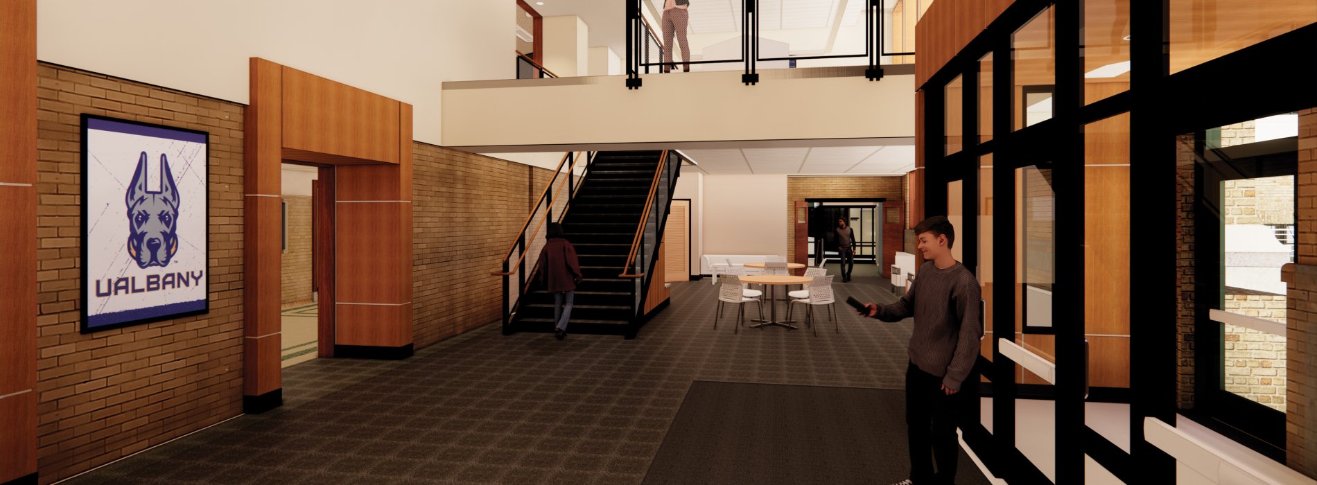 Rendering of the lobby of the College of Engineering and Applied Sciences building at UAlbany.