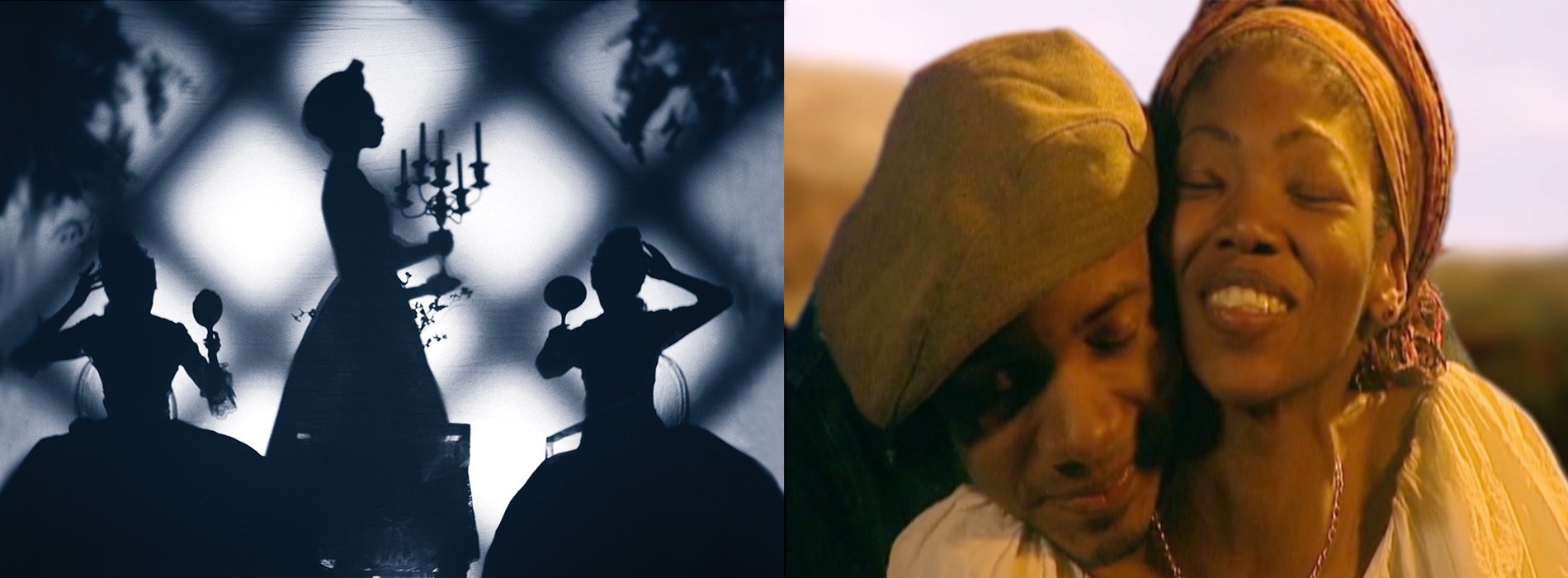 Silhouettes and two people embracing