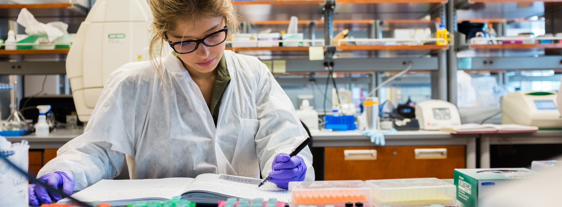 A student completes research at the RNA Institute.