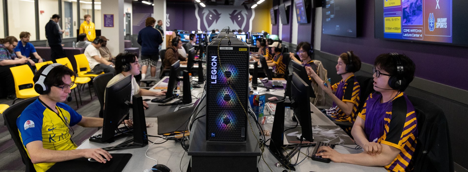 The arena busy with students competing online.