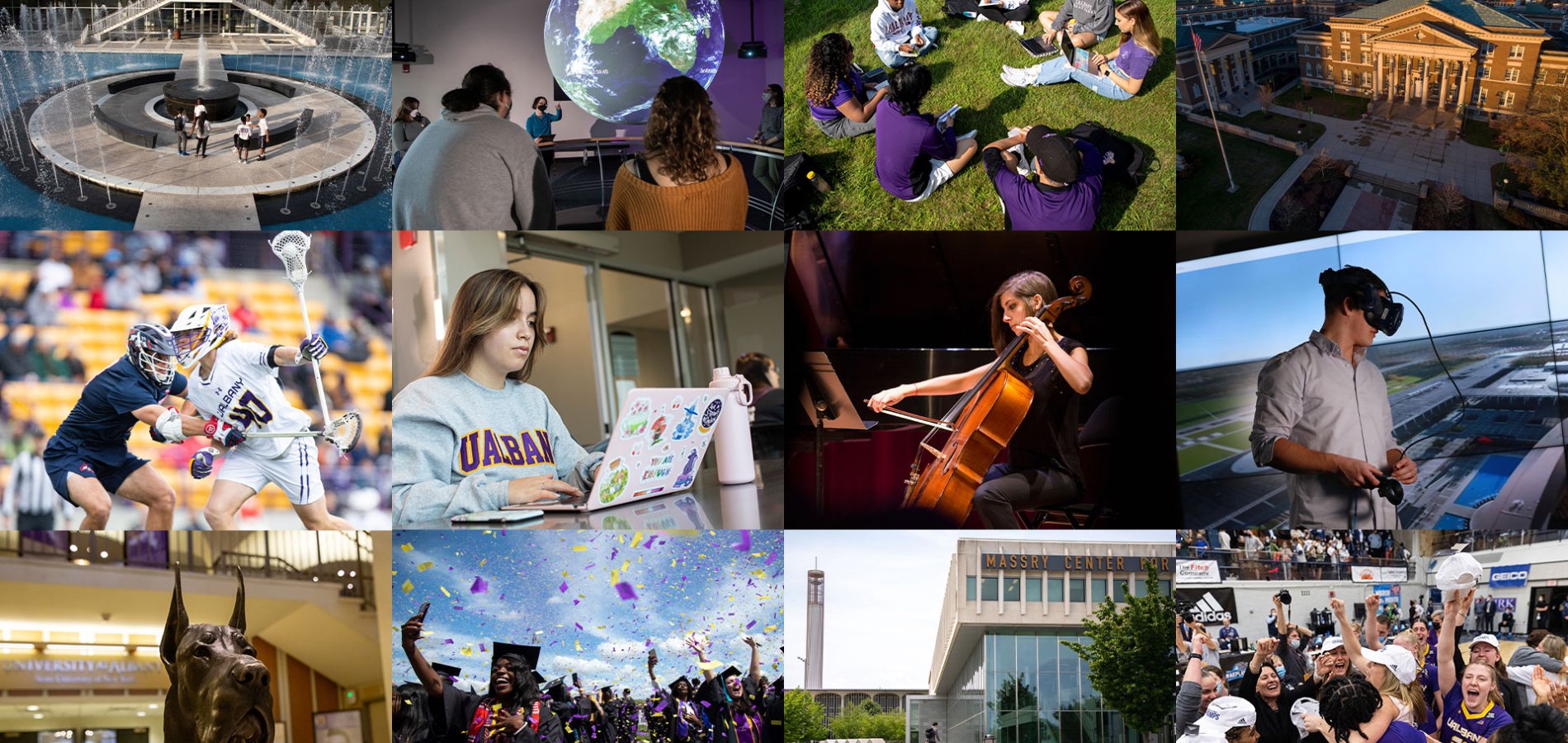 Many pictures of students participating in various activities around campus.