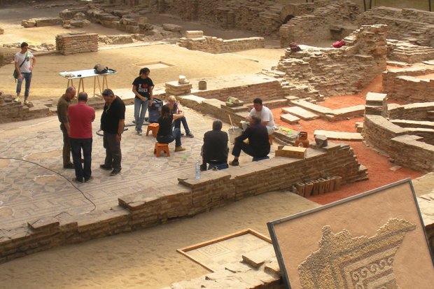 Students on an archeological field site. 