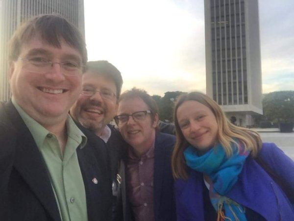 Oxford Encyclopedia of Crisis Analysis editors take a selfie at the Empire State Plaza.