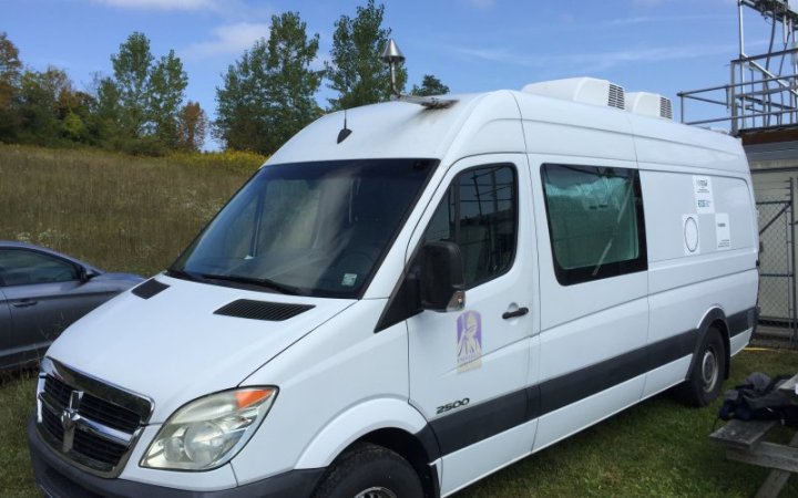 ASRC’s mobile laboratory parked in field for air quality monitoring.