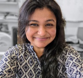 A portrait of Sanghamitra Savadatti.