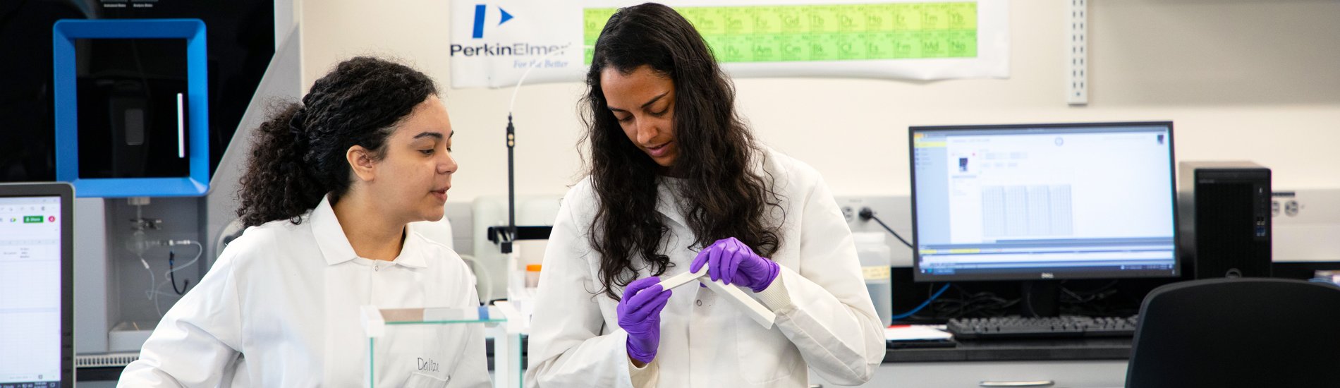 Two researchers working in UAlbany's paleoclimate lab.
