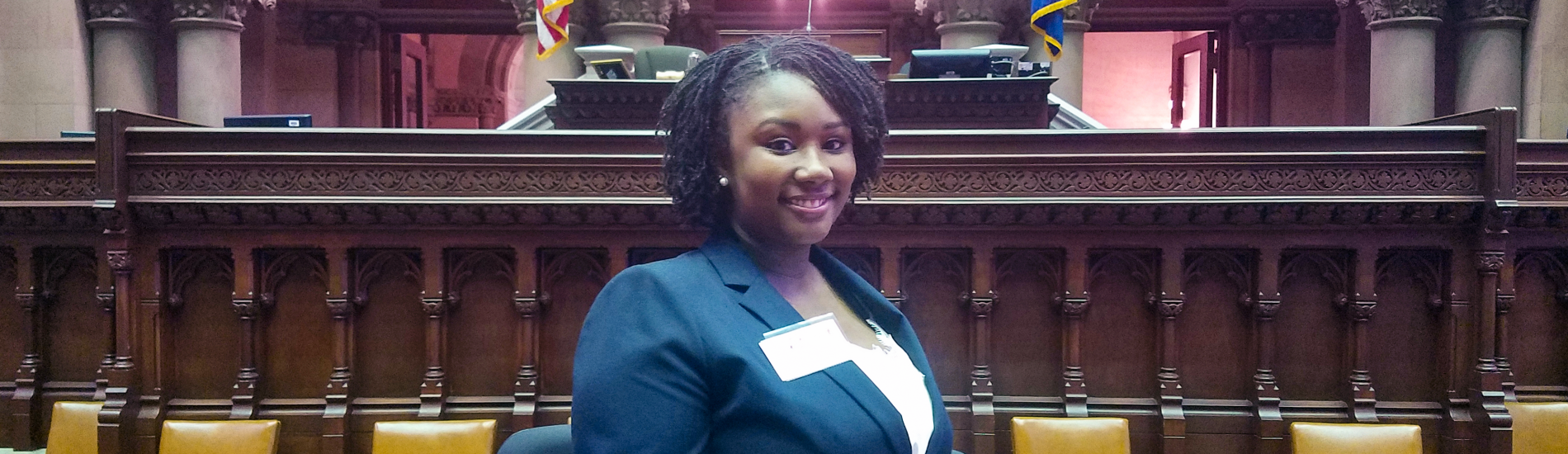 A UAlbany government intern inside the New York State Capitol building.