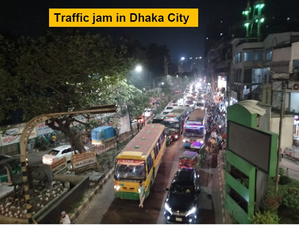 Traffic jam in Dhaka City at night