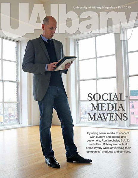 Fall 2015 UAlbany Magazine Cover, Social Media Mavens