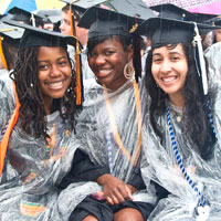 Students graduating in the rain