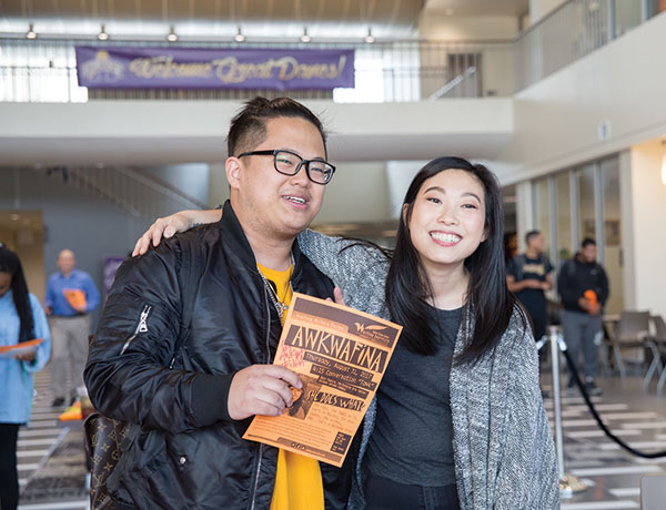 Nora Lum at a New York State Writers Insittute event poses for a picture with a UAlbany student