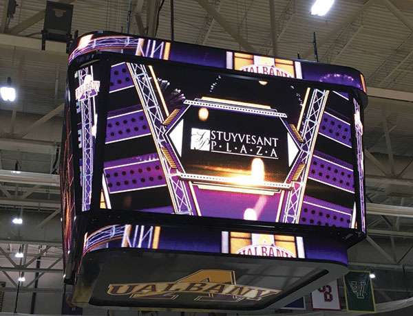 Stuyvesant Plaza logo displayed on the video board in the SEFCU Arena