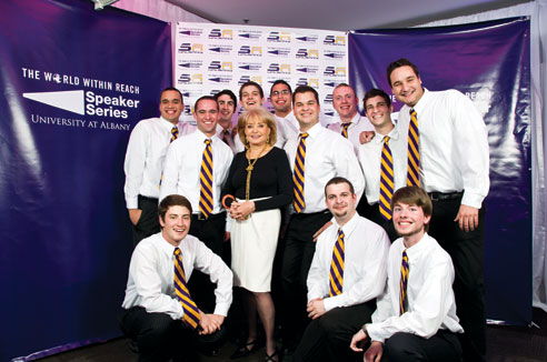 Barbara Walters and UAlbany's all-male a cappella group, The Earth Tones