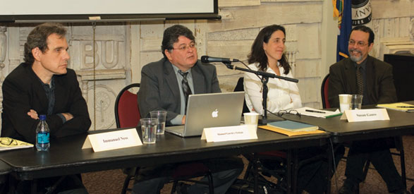 Panelists at the 2006 NYLARNet Latino Immigration Policy Conference were Emmanuel Ness, Manuel Garcia y Griego, Susan Gauss and NYLARNet Director José Cruz