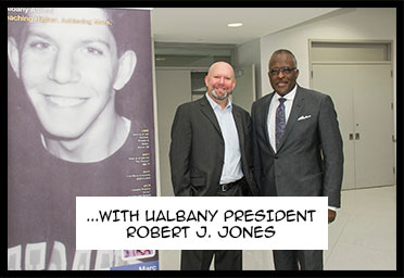 Marc Guggenheim poses in a picture with UAlbany President Robert J. Jones