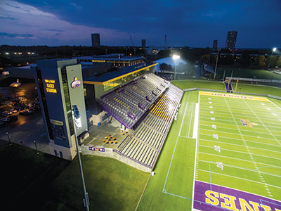 Casey Stadium lights up at night