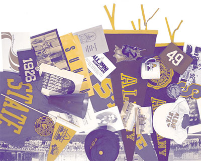 UAlbany penants in purple and gold