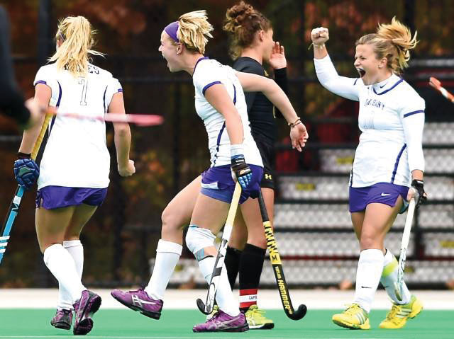 UAlbany penants in purple and gold