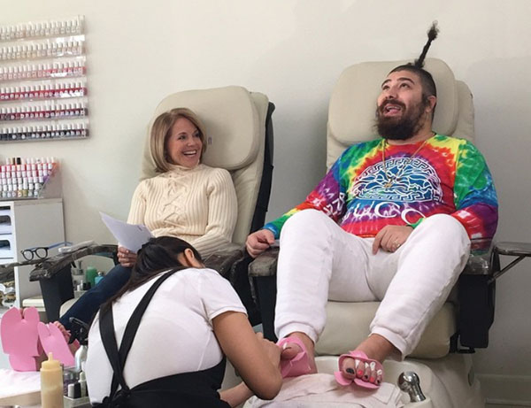 Josh Ostrovsky getting his nails done with Katie Couric