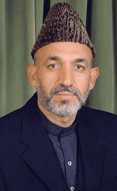 Photo of Afghan interim president Hamid Karzai from AP Photo Archive.